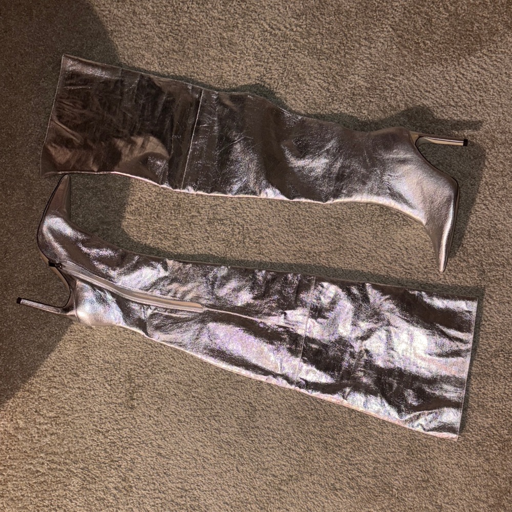 Silver Thigh High Boots